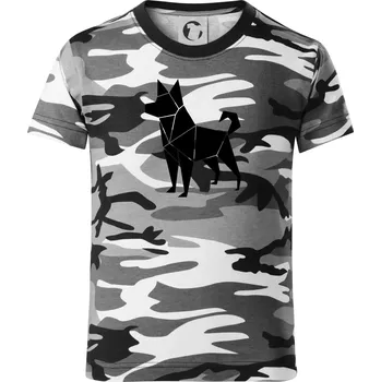 Chlapecké tričko Origami pes z boku - Dětské maskáčové triko - 122 cm/6 let ( Šedý maskáč )