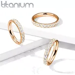 Titanový prsten v měděné barvě - linie kulatých zirkonů po obvodu, PVD - Velikost: 47