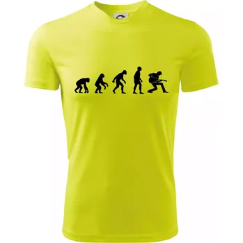Chlapecké tričko Evoluce kytarista - klečící - Dětské triko sportovní (dresovina) - 146 cm/10 let ( Neonově žlutá )