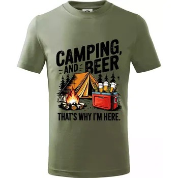 Černý nápis nápis Camping and beer - Tričko dětské bavlněné - 134 cm/8 let ( Khaki )