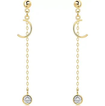 Náušnice 14K zlaté náušnice s půlměsícem a zirkonem na řetízku