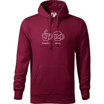 Pánská mikina Pondělí Pátek - Kafe Pivo - Mikina pánská Cape s kapucí - 4XL ( Garnet )