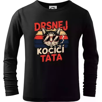 Chlapecké tričko Drsnej kočičí táta - Triko dětské Long Sleeve - 134 cm/8 let ( Černá )
