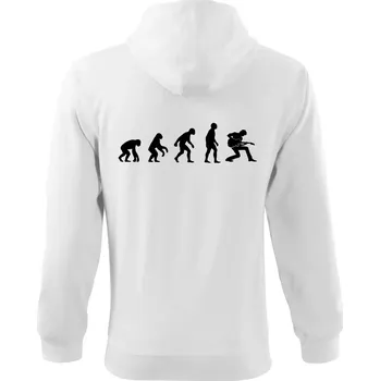 Pánská mikina Evoluce kytarista - klečící - Mikina s kapucí na zip trendy zipper - M ( Bílá )