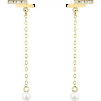 Náušnice Zlaté visací náušnice 14K s kultivovanou perlou a kubickou zirkonií