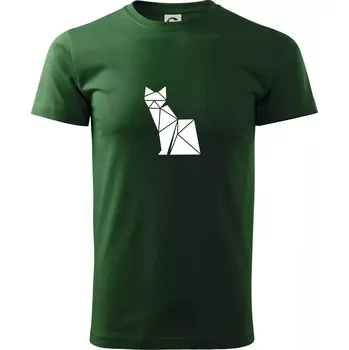 Pánské tričko Origami kočka z boku - Triko extra velké (5-8XL) - 6XL ( Lahvově zelená )