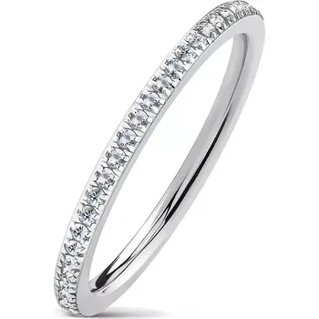 Prsten Prsten z chirurgické oceli, stříbrná barva, čiré třpytivé zirkonky, 2 mm - Velikost: 60