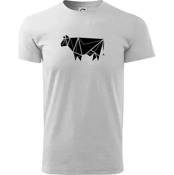 Pánské tričko Origami kráva z boku - Triko extra velké (5-8XL) - 7XL ( Světlešedý Melír )