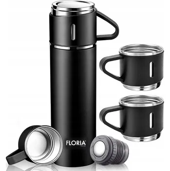 Termoska TERMOS TURISTICKÝ VAKUOVÝ 3 HRNKY SADA ČERNÝ 500ML