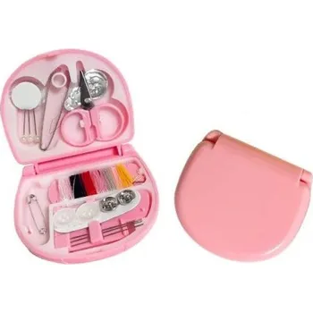 Organizér galanterie Mini šicí sada v čtvercové krabičce 7x6 cm Domácí sada na šití Minimalistický styl Plastová krabička Kombinované šicí nástroje DIY růžová