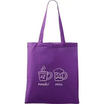 Pondělí Pátek - Kafe Pivo - Taška bavlněná - 42 x 38 cm ( Fialová )