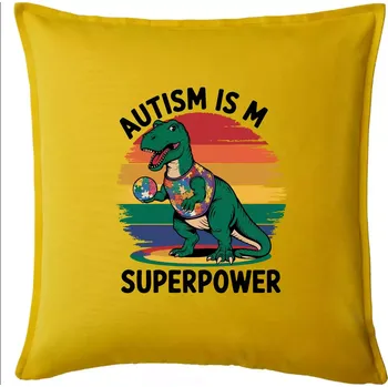 Polštář Dinousarus a puzzle Autism is my superpower - Polštář 50x50 - 50x50 - Pouze potah ( Žlutá )