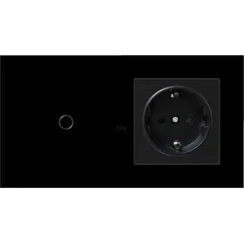 vypínač JEDNOPÓLOVÝ SKLENĚNÝ VYPÍNAČ SVĚTLA 1G + JEDNODUCHÁ ZÁSUVKA ČERNÁ