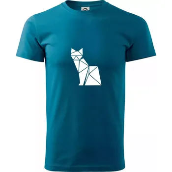 Origami kočka z boku - Klasické pánské triko vyšší gramáže - M ( Petrolejová )