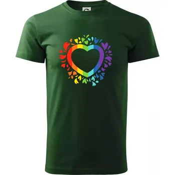 Pánské tričko Srdce pride květiny - Triko extra velké (5-8XL) - 7XL ( Lahvově zelená )