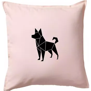 Polštář Origami pes z boku - Polštář 50x50 - 50x50 - Včetně výplně ( Světle růžová )