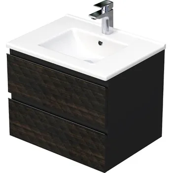 Koupelnový nábytek SAT Cube Way Koupelnová skříňka s umyvadlem 60x47,5x46 cm 3D dekor hnědá mat CUBE3D602ZHMOD