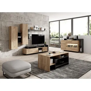 Obývací stěna Laski Obývací sestava Alva, Dub craft, Antracit Zvolte možnost: bez osvětlení