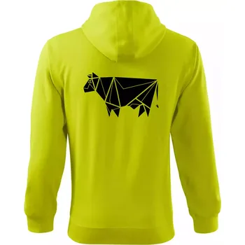 Pánská mikina Origami kráva z boku - Mikina s kapucí na zip trendy zipper - M ( Limetková )