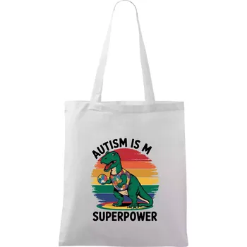 Nákupní taška Dinousarus a puzzle Autism is my superpower - Taška bavlněná - 42 x 38 cm ( Bílá )