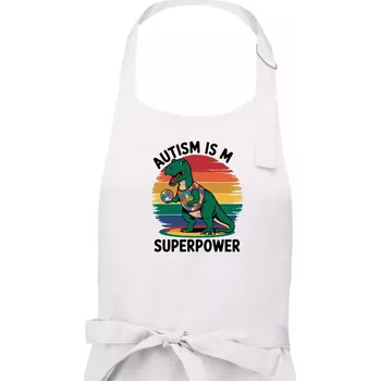Kuchyňská zástěra Dinousarus a puzzle Autism is my superpower - Pánská zástěra na vaření - Univerzální velikost ( Bílá )
