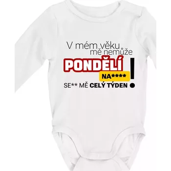 Kojenecký body V mém věku mě nemůže pondělí nas**** - Body kojenecké s dlouhým rukávem - Dlouhý r. do 3 měs ( Bílá )