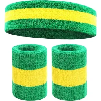 Sada čelenky a dvou potítek na sport v pestrých barvách Bavlněný savý materiál pro běh, trénink, cyklistiku i míčové sporty zelená