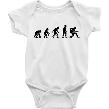 Evoluce kytarista - klečící - Body kojenecké s krátkým rukávem - Krátký r. 12-18 měs ( Bílá )
