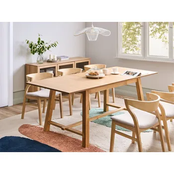 Rozkládací jídelní stůl světlý jasan mdf kaučukové dřevo 160/200 x 90 cm dřevěné nohy obdélníková deska přírodní povrch jídelna Beliani