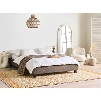 Postel Postel taupe buklé čalounění 140 x 200 cm rám postel s roštem bez čela minimalistický styl ložnice Beliani