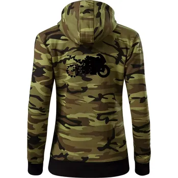 Dámská mikina Moto love - Dámská mikina trendy zipper s kapucí - 2XL ( Zelený maskáč )