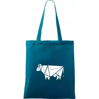 Origami kráva z boku - Taška bavlněná - 42 x 38 cm ( Petrolejová )