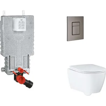 Klozet Grohe Uniset - Set předstěnové instalace, klozetu, sedátka SoftClose a tlačítka Skate Cosmopolitan, kartáčovaný Hard Graphite SANI15BB5111