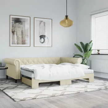 Ložnice vidaXL Válenda s přistýlkou a matracemi 90 x 200 cm umělá kůže [3197730] Barva: krémová