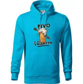 Pánská mikina Pivo je můj valentýn - Mikina pánská Cape s kapucí - 5XL ( Světlý tyrkys )