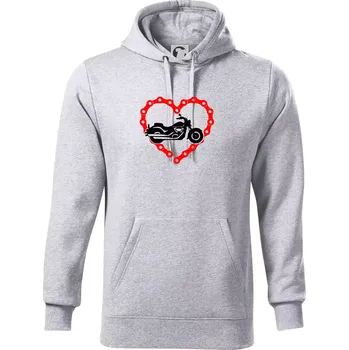 Pánská mikina Moto srdce řetěz - chopper - Mikina pánská Cape s kapucí - M ( Světlešedý Melír )