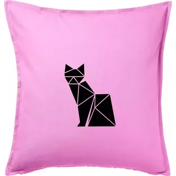 Polštář Origami kočka z boku - Polštář 50x50 - 50x50 - Pouze potah ( Růžová )