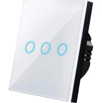 vypínač Trojitý dotykový spínač 220 V 8,6 x 8,6 x 3,5 cm Skleněný panel z tvrzeného skla Moderní nástěnný vypínač Domácí chytré osvětlení bílá