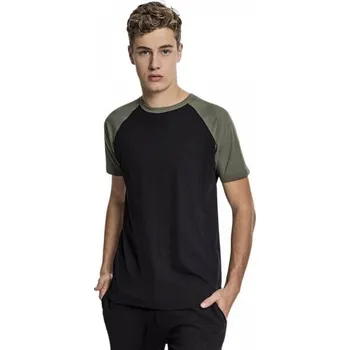 Pánské oblečení Pánské baseballové triko Urban Classics s krátkým kontrastním rukávem Barva: černá - zelená olivová, Velikost: L