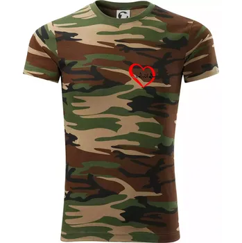 Pánské tričko Moje srdce bije pro hudbu - srdce malé - Army CAMOUFLAGE - S ( Hnědý maskáč )