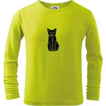 Origami kočka zepředu - Triko dětské Long Sleeve - 146 cm/10 let ( Limetková )