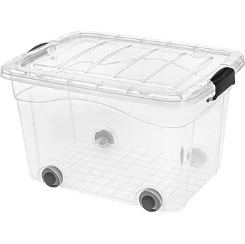 Úložný box Box úložný PYRAMIDA 61x45x36cm 60L s kolečky, čirý