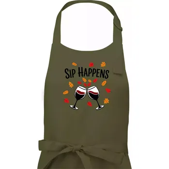 Kuchyňská zástěra Sip happens - listy - Dámská zástěra na vaření - Univerzální velikost ( Khaki )