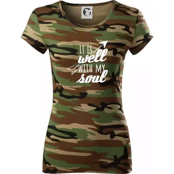 Dámské tričko It is well with my soul - Dámské maskáčové triko - XL ( Hnědý maskáč )