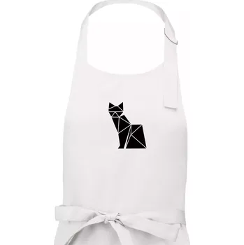 Kuchyňská zástěra Origami kočka z boku - Dámská zástěra na vaření - Univerzální velikost ( Bílá )