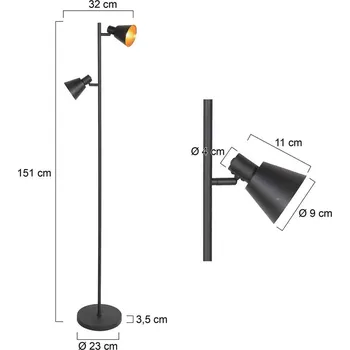Lampička Steinhauer Stojací lampa Oeroe, dvouramenná, černá, kov, E14 - Stínidla na lampu - Ø 9 cm, délka 11 cm; podstavec - Ø 23 cm, výška 3,5 cm černý 2 x 40 W - Doprava zdarma