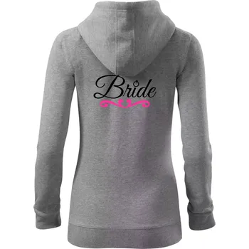 Dámská mikina Nápis bride s prstenem - Dámská mikina trendy zipper s kapucí - XL ( Tmavě šedý melír )