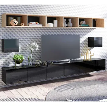 Obývací stěna Obývací stěna CALABRINI c | 300 cm | 7 dílů C1 | černá lesk/dub artisan