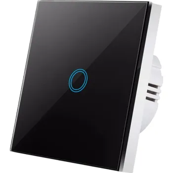 vypínač Dotykový spínač 1 gang 220 V Skleněný panel 8,6 x 8,6 cm Chytrý vypínač do domácnosti Moderní design Tvrzené sklo a plast PC černá