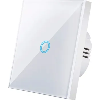 vypínač Dotykový spínač 1 gang 220 V Skleněný panel 8,6 x 8,6 cm Chytrý vypínač do domácnosti Moderní design Tvrzené sklo a plast PC bílá